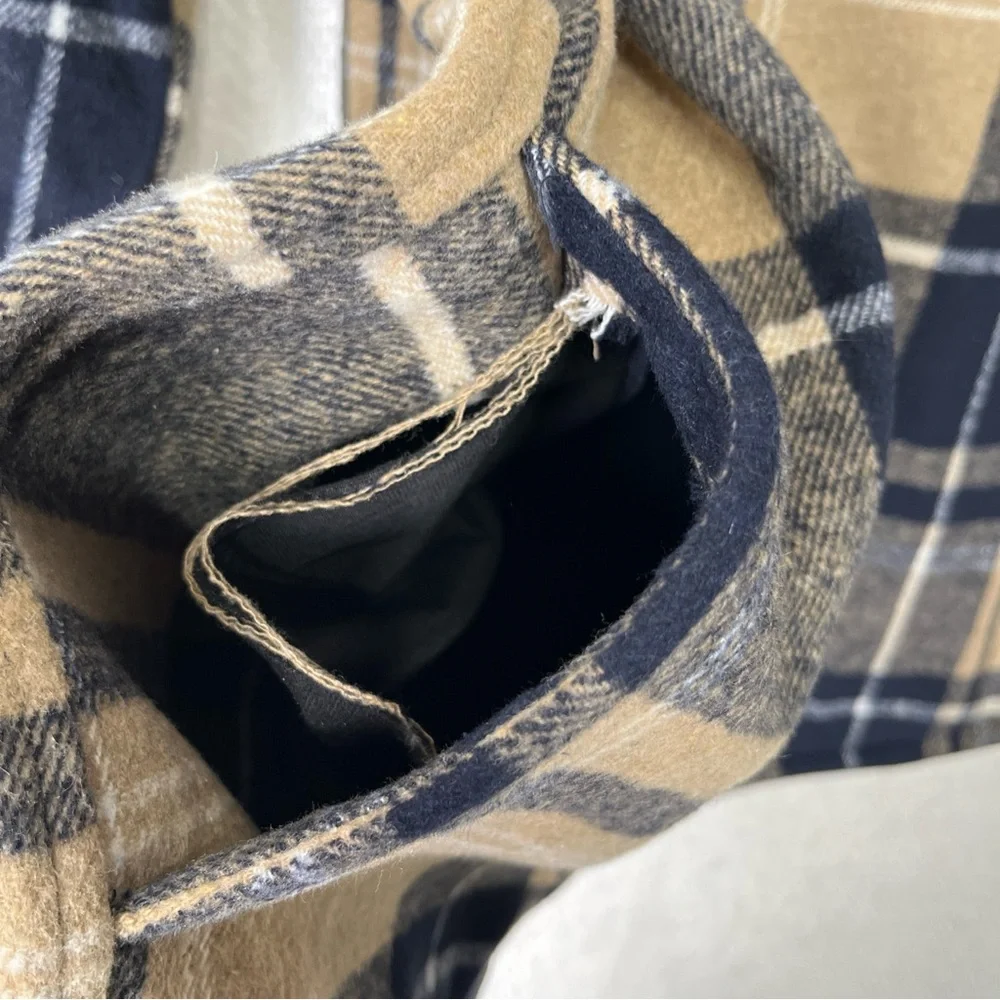 Dakine Bonded Shirt Jacket Mens XXL Tan Navy Plaid Fleece Lined Flannel Pockets